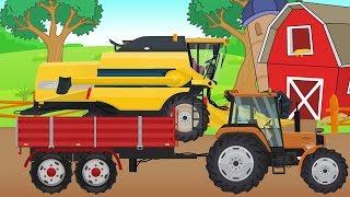 Harvest  Farm work and tractor combineharvester seeder  Video for kids and Bayby  animation [upl. by Sudnac]