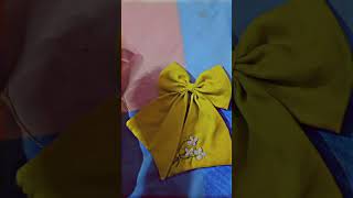 shorts  how to make embroidered hair bow hairbow bow greenbow [upl. by Kotick]