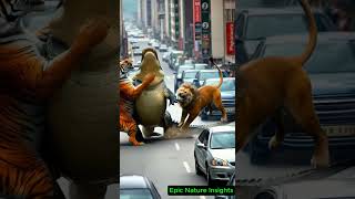 Tiger and Lion Attack Old Man in Traffic Shocking Encounter youtubeshorts [upl. by Denice712]