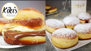 Berliner  Kreppel  Krapfen  gelingsicheres Rezept  Berliner Pfannkuchen mit Marmelade amp Nutella [upl. by Ranee453]