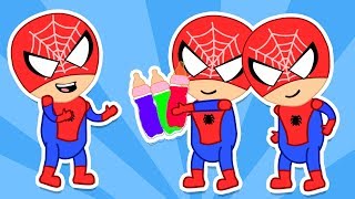 TRES SPIDERMAN HACEN BIBERONES DE SABORES Dibujos Animados para niños y bebés 💚dibusYmas [upl. by Becki]