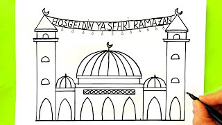 Çok Kolay Cami Çizimi  Hoşgeldin Ramazan 🕌 Ramazan Resmi Çizimi  Adım Adım Cami Nasıl Çizilir [upl. by Folger585]