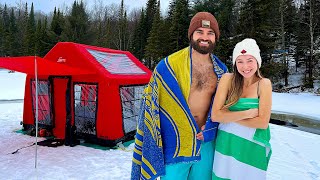 Winter Camping And Polar Dip In Inflatable Cabin  ASMR [upl. by Geller]