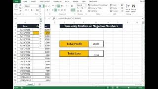 How to Sum only Positive numbers or only Negative numbers in Excel 2013  Youtube [upl. by Wystand340]