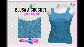 BLUSA A CROCHET PUNTOS INCLINADOS  Labores Angélika [upl. by France]