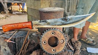 KNIFE MAKING  FORGING A SHARPEST HUNTING KNIFE FROM AN OLDEST SPROCKET [upl. by Aneehsram119]