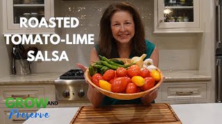 Roasted Tomato Lime Salsa  Canning Recipe  No Vinegar [upl. by Suryt]