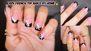 Easy french tip nails tutorial step by step  how to make short nails look pretty [upl. by Melania]