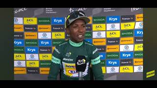 Biniam Girmay interview after finished second on stage 10 [upl. by Martsen866]