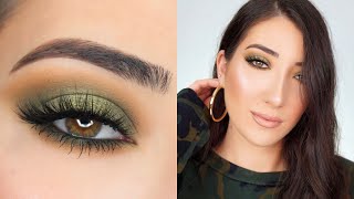 OLIVE GREEN HALO SMOKEY EYE MAKEUP TUTORIAL [upl. by Celene]