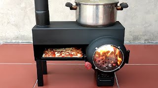 How to make a woodburning stove and grill from super beautiful and effective steel pipes [upl. by Nies]