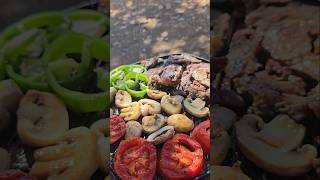 Delicious steak and mushrooms in nature outdoor food asmr camping asmr recipe shorts [upl. by Akinajnat996]