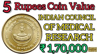 2011 5 Rupee Coin Value  5 Rupee Coin Indian Council Of Medical Research  ICMR Coin Value [upl. by Lerrad]