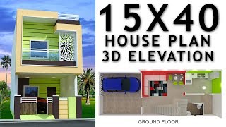 15X40 House plan with car parking and 3d elevation by nikshail [upl. by Relyat]