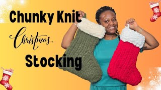 How to Handknit a Chunky Christmas Stocking DIY Handknit Holiday Decor Tutorial [upl. by Dace]