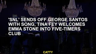 SNL sends George Santos with a song and invites Tina Fey Emma Stone to her five time club [upl. by Venetis10]