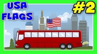 Monster Trucks and Street Vehicles with USA States Names and Flags Flag For Children 2 [upl. by Sakul]