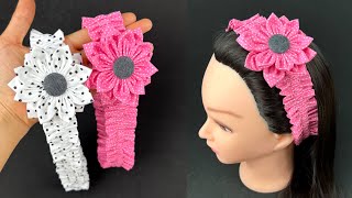 Elastic Headband  How to make Flower Elastic Headband Sewing Tutorial DIY Fabric Flower [upl. by Pepper819]