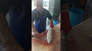 Steps of cleaning salmon in the fish market [upl. by Regor]