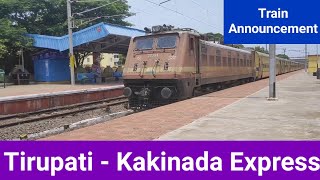 Announcement amp Arrival of 17249 Tirupati to Kakinada Express at Kakinada Town Junction on PF 2 [upl. by Woodford]