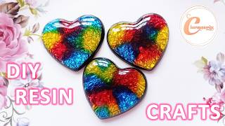 DIY Epoxy Resin Craft and Accessories  Hearts with Aluminum Foil  Resin Crafts for Beginners [upl. by Nahum]