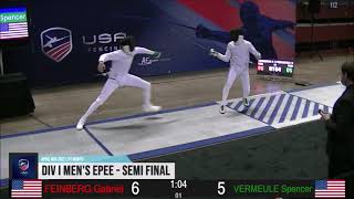 2021 April NAC Mens Epee Semis Feinberg vs Vermeule [upl. by Anwat]