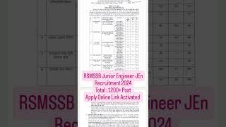 RSMSSB Junior Engineer JEn Recruitment 2024Total  1200 PostApply Onlin [upl. by Milstone408]