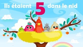 Ils étaient 5 dans le nid  Comptine avec gestes pour enfants et bébés avec les paroles [upl. by Babbie]