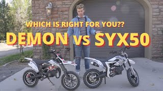 SYX50 VS Mototec Demon 50  50cc dirt bike  pit bike  Which is better  Kickinpowersportscom [upl. by Bartlet743]