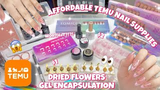 AFFORDABLE NAIL ART SUPPLY HAUL FROM TEMU  PRE FRENCH DESIGN DRIED FLOWERS GEL X ENCAPSULATION [upl. by Sacrod]