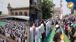 JummatulVida Muslim worshippers gather for Friday prayer at Makkah Masjid Charminar [upl. by Aehcsrop]