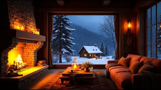 Soothing Winter Jazz ❄ Snow Fireplace at Cozy Room for Deep Relaxation amp Healing Sleep [upl. by Dugas591]