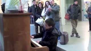 11 year old plays Beethoven on a Street Piano at a Train Station  Piano Sonata No21 1st movt [upl. by Eelnodnarb]