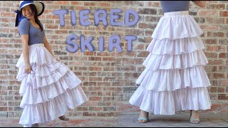 DIY five layer ruffled maxi skirt  learn how to gather fabric [upl. by Wind]