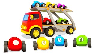 A car transporter for colored racing cars for kids Helper cars full episodes cartoons for kids [upl. by Nosaj]