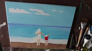 1 Minute Beach Day Painting Acrylic Painting Mother and Sun Painting [upl. by Rehotsirk199]