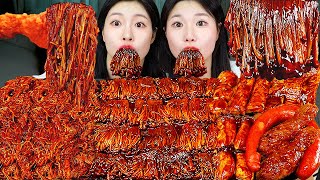 ASMR MUKBANG 직접 만든 불닭 짜장 버섯 양념치킨 소세지 먹방 amp 레시피 SPICY MUSHROOMS AND FIRE NOODLES EATING [upl. by Drallim]