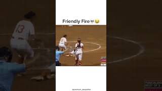 Friendly fire😂💀 mlb baseball softball sports worldseries playoffs funny headshot fire [upl. by Irafat73]