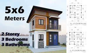 5x6 Meters  SMALL 2 STOREY HOUSE DESIGN  Floor Plan Download link on Description [upl. by Icyak488]