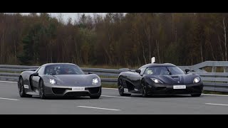 4k Koenigsegg Agera R vs Porsche 918 Spyder Weissach Package 50320 kmh [upl. by Waxler]