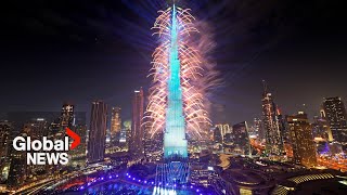 New Years 2024 Dubai puts on dazzling fireworks show from iconic Burj Khalifa [upl. by Ahsrop74]