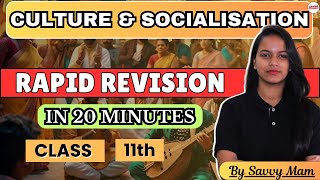 Class 11 Sociology Chapter 4 Culture amp Socialisation  Rapid Revision in 20 Minutes by Savvy Mam [upl. by Tennaj]