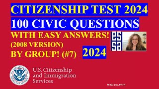 2024 Random 100 Civics Questions and Answers by Group US Citizenship Interview  Slow Easy Answer 7 [upl. by Aihcela]