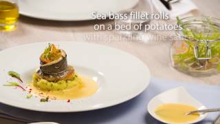 Sea bass fillet rolls on the bed of potatoes with sparkling wine [upl. by Feledy]