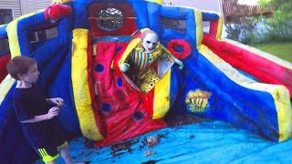 Scary Clown Attacks Through Inflatable Water Slide [upl. by Kirkwood]