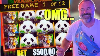 12 Free Games on 500 A Spin MASSIVE Jackpot Hand Pay Panda Its Time dragonlink [upl. by Anirba]