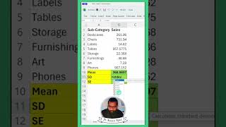 Mean Standard Deviation and Standard Error in MS Excel Reels [upl. by Ellenhoj869]