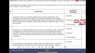 ALEKS Distinguishing physical and chemical properties by a macroscopic description [upl. by Namad]