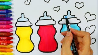 Wie zeichnet man Babyflasche👼 Malbuch  Farben lernen  Zeichnen für das Baby  Ausmalen für Kinder [upl. by Schlicher]