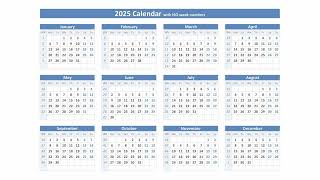 2025 Calendar with ISO week numbers [upl. by Weinstein]